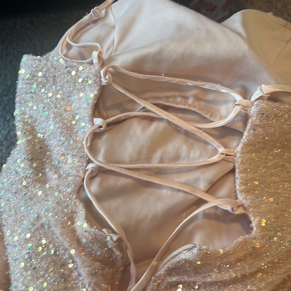 Pink Sequin Long Prom Dress - Picture 5 of 7